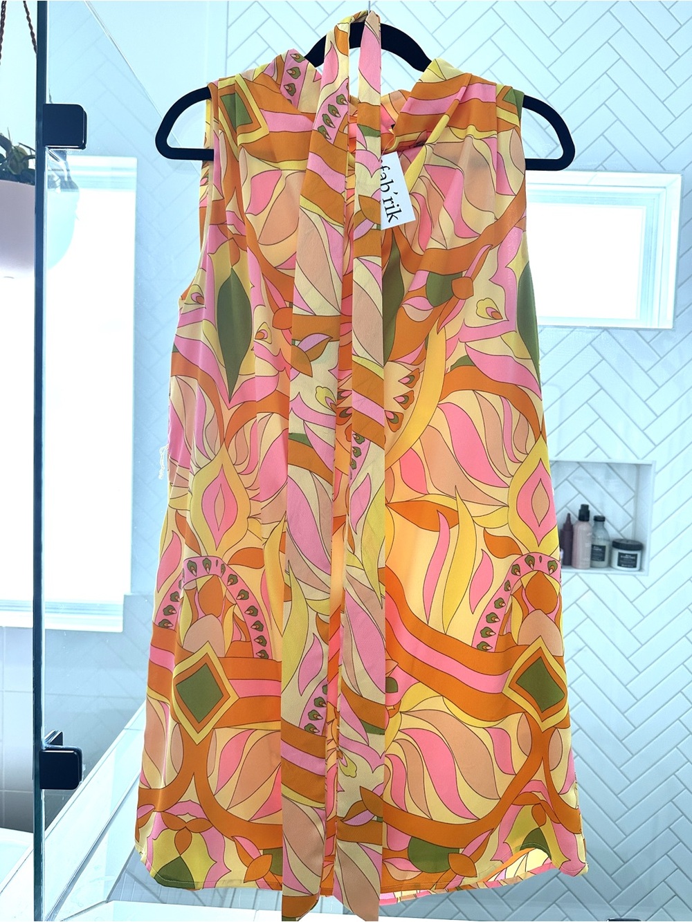 fab'rik Pink Orange Yellow Retro Print Mini Dress